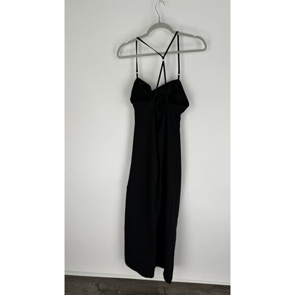 MNG Mango Ruched Midi Dress Womens Size 10 Square Neck New Black Sleeveless - Picture 10 of 16